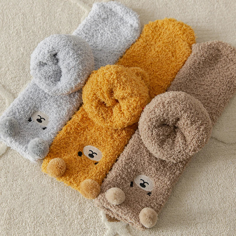 Plush Coral-Fleece Bear Socks – 2 Pairs