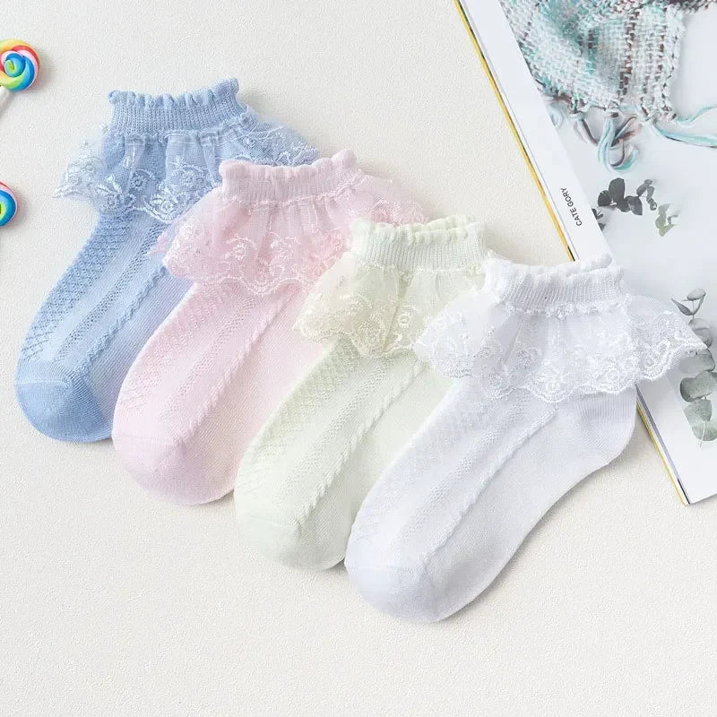 Baby Girls’ Lace-Ruffle Socks – 10 Pairs, Ages 1–7