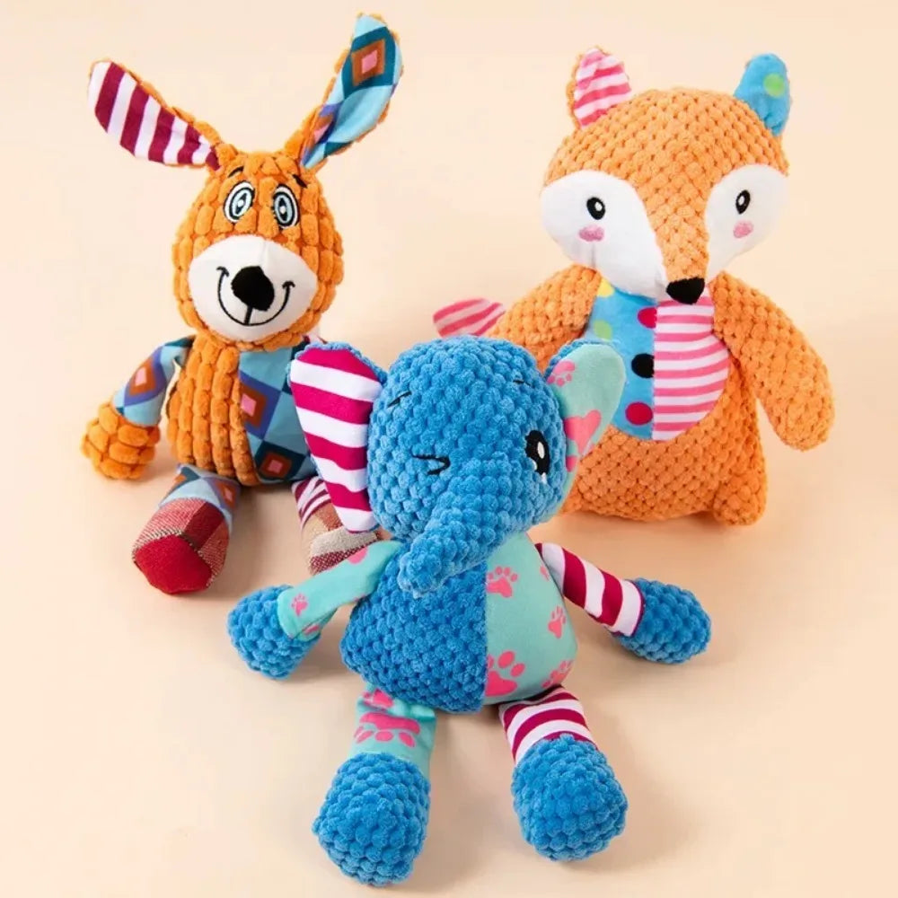 Fox and Elephant Squeaky Plush Dog Toys