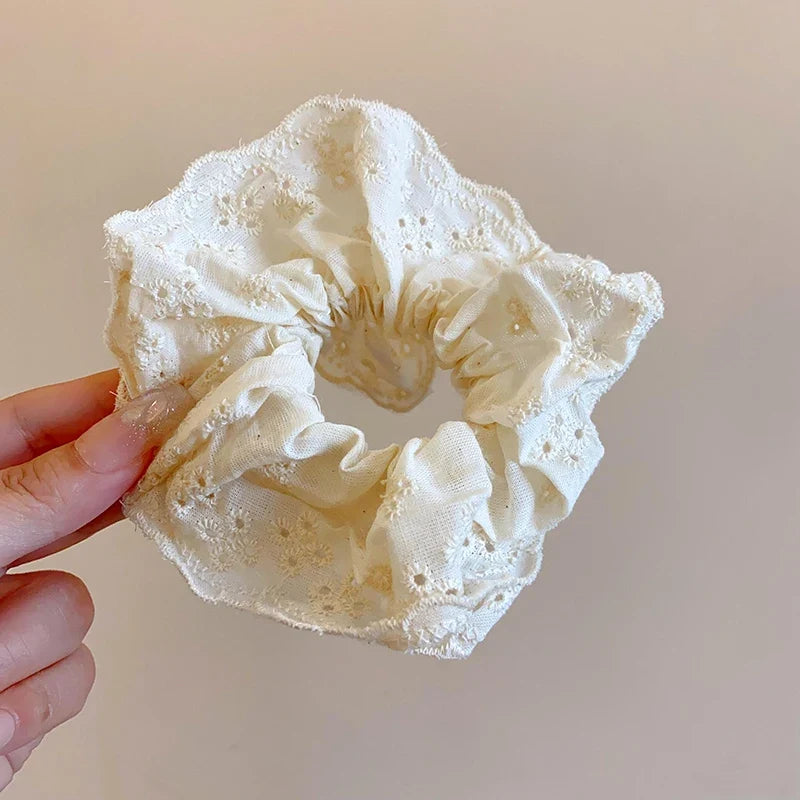 Polka-Dot Satin Scrunchies – Ruffled Hair Ties