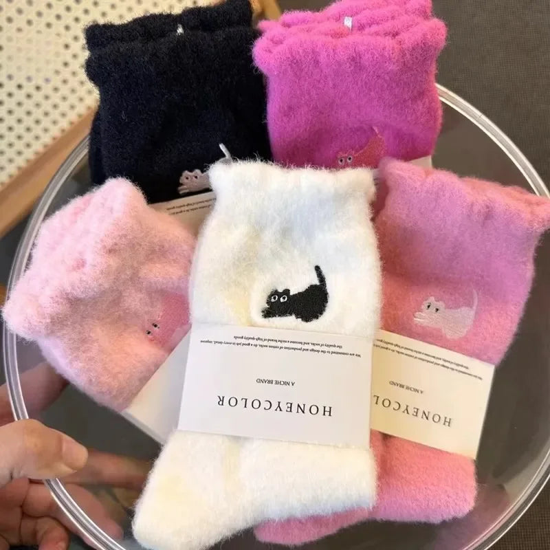 Plush Mink-Velvet Cat Socks – 3 Pairs