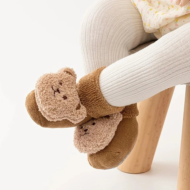 Warm Cartoon Bear Baby Socks – Non-Slip