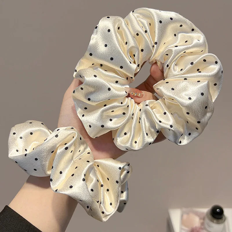 Polka-Dot Satin Scrunchies – Ruffled Hair Ties