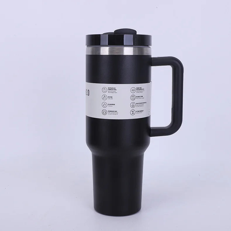 40 oz Insulated Stainless Steel Tumbler with Handle and Straw
