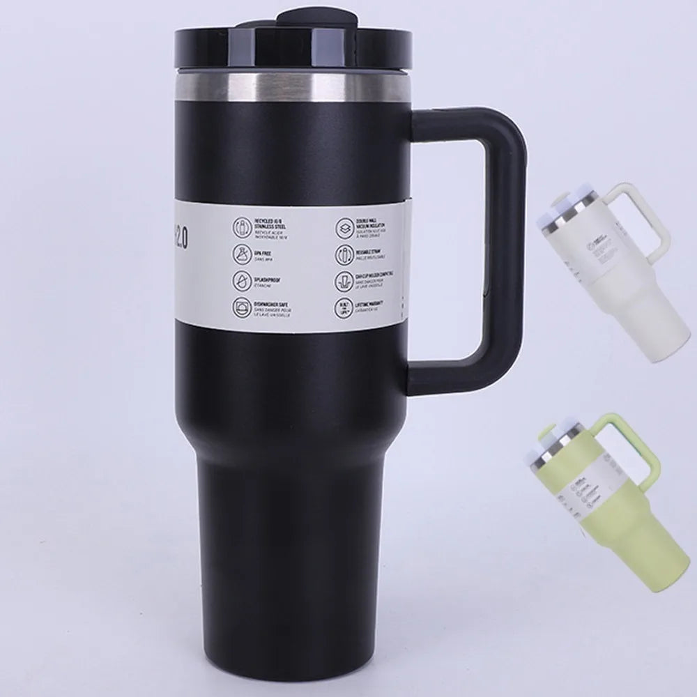 40 oz Insulated Stainless Steel Tumbler with Handle and Straw