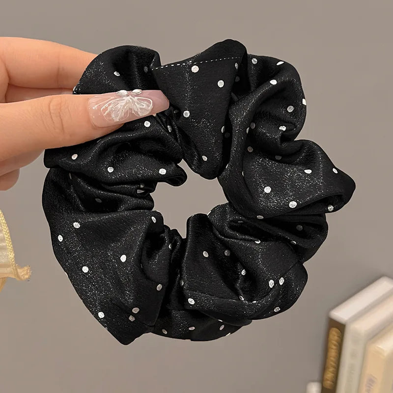 Polka-Dot Satin Scrunchies – Ruffled Hair Ties