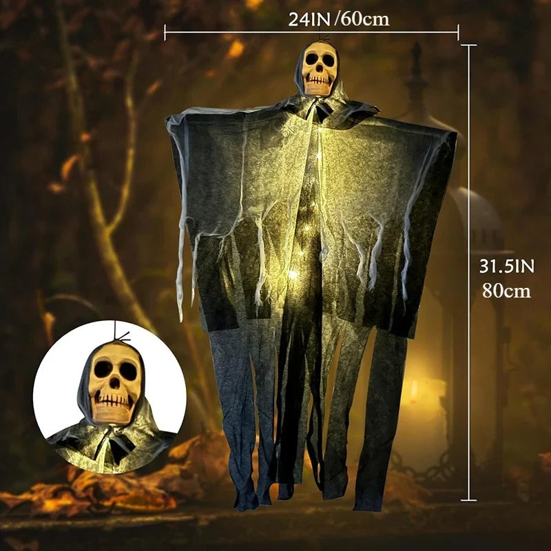 Glowing Hanging Skull Ghost Halloween Decoration