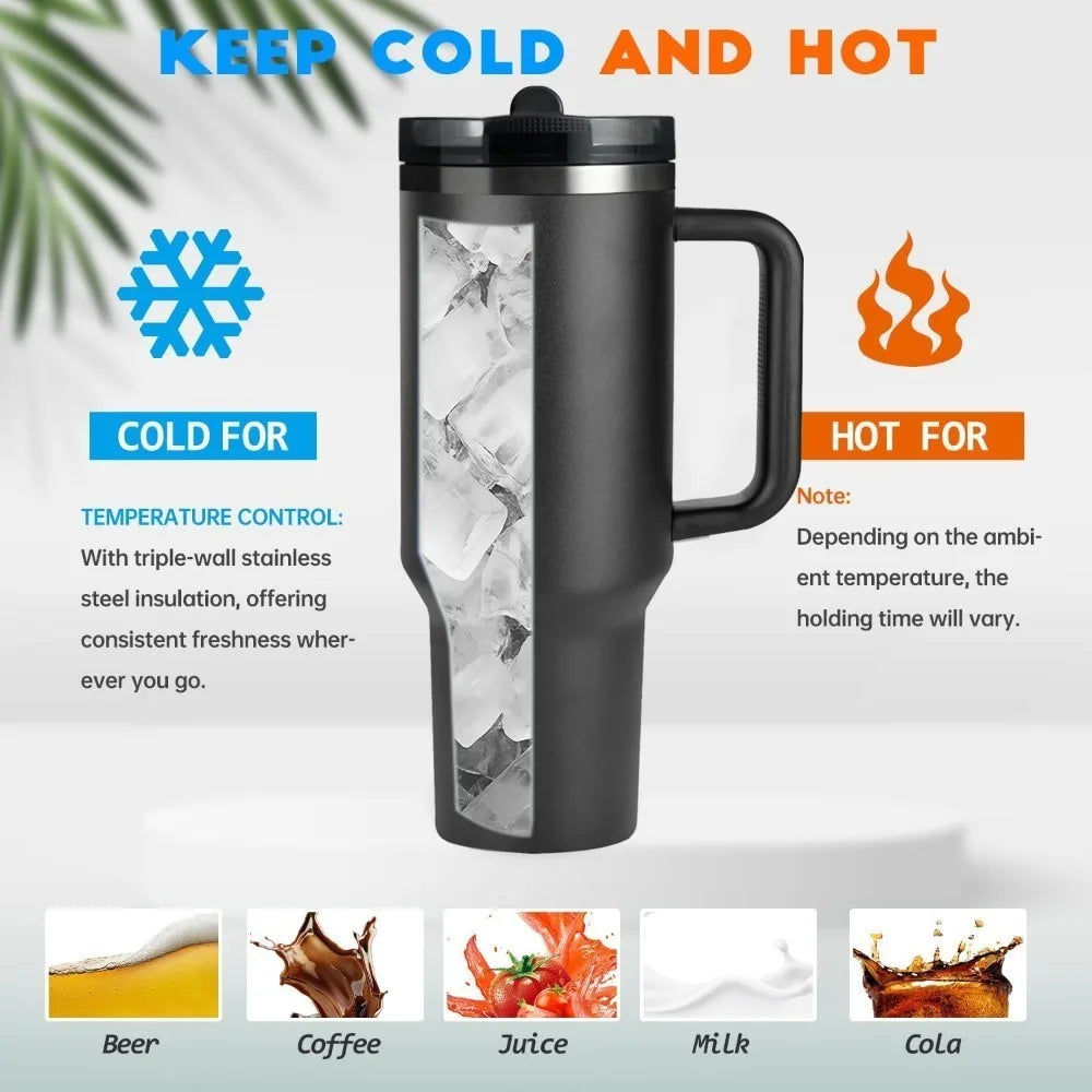 40 oz Insulated Stainless Steel Tumbler with Handle and Straw