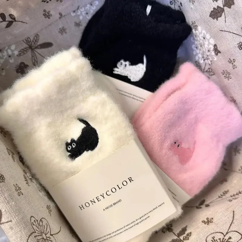 Plush Mink-Velvet Cat Socks – 3 Pairs