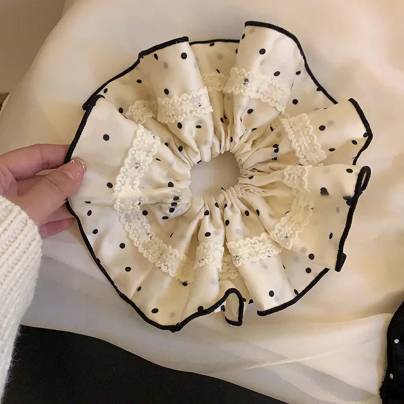 Polka-Dot Satin Scrunchies – Ruffled Hair Ties