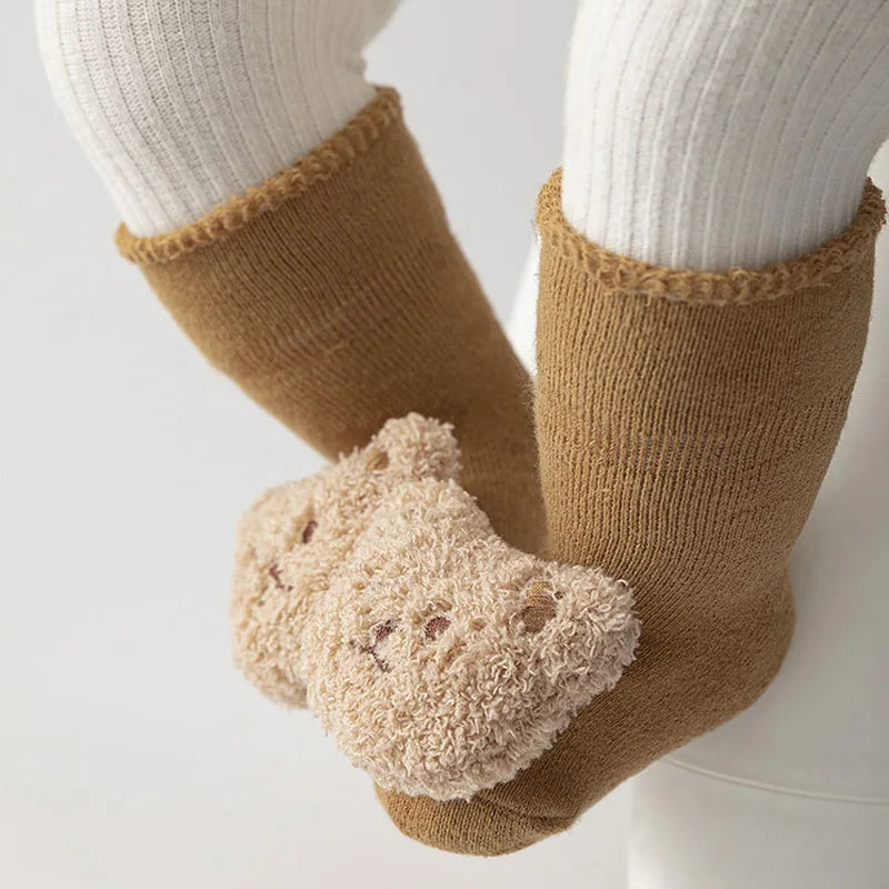 Warm Cartoon Bear Baby Socks – Non-Slip