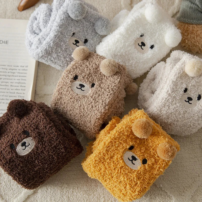 Plush Coral-Fleece Bear Socks – 2 Pairs