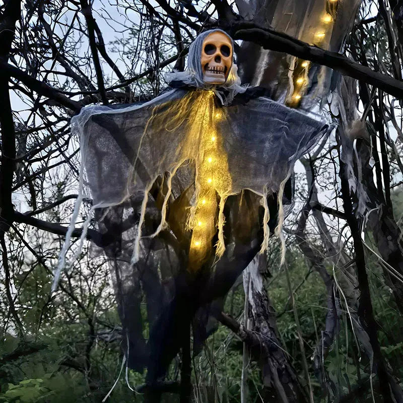 Glowing Hanging Skull Ghost Halloween Decoration