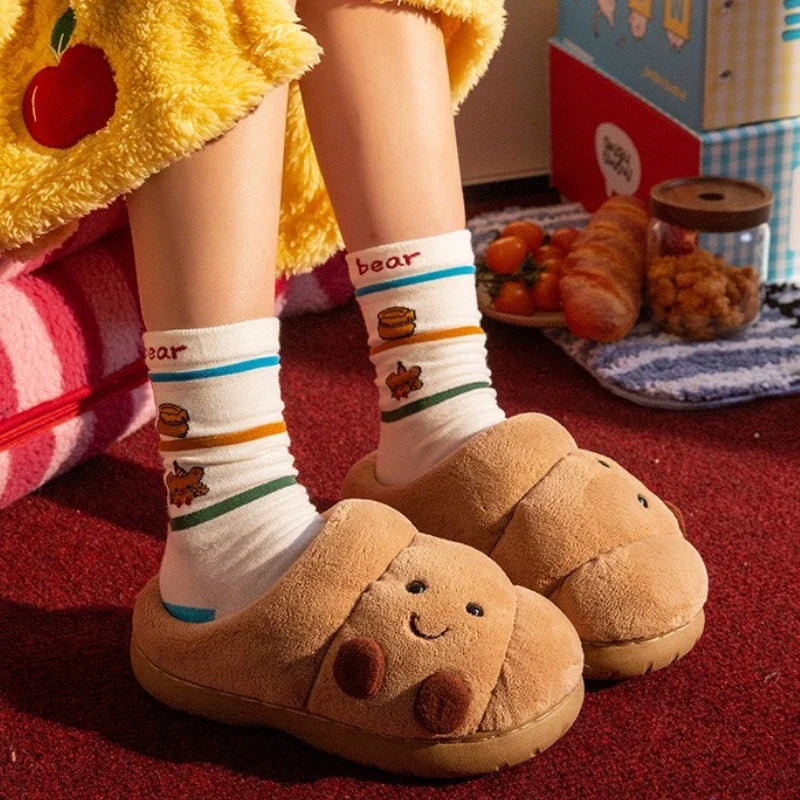 Croissant-Shaped Plush House Slippers