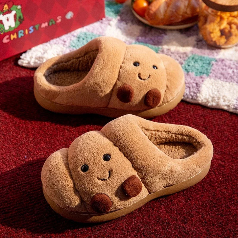 Croissant-Shaped Plush House Slippers