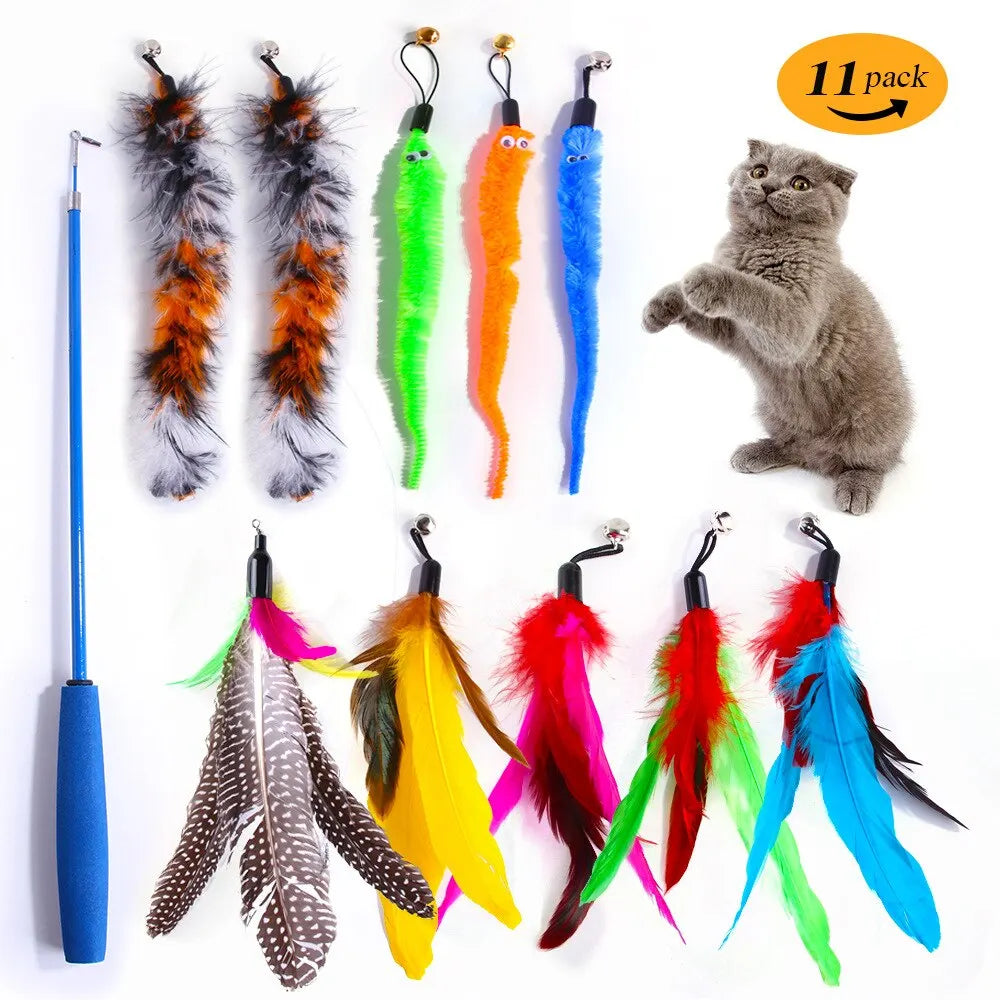 Cat Feather Teaser Toys – 11-Piece Set