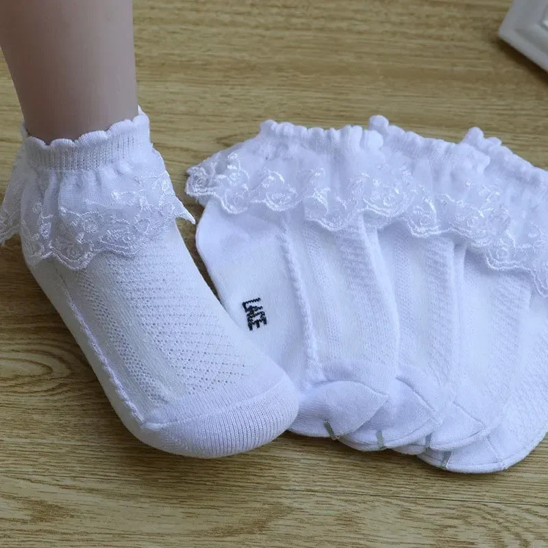 Baby Girls’ Lace-Ruffle Socks – 10 Pairs, Ages 1–7