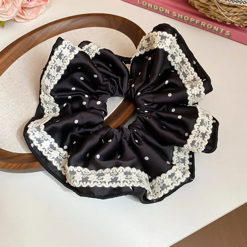 Polka-Dot Satin Scrunchies – Ruffled Hair Ties