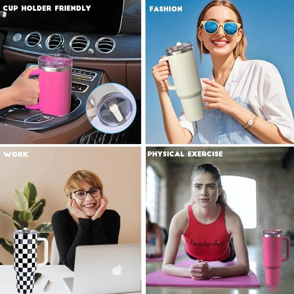 40 oz Insulated Stainless Steel Tumbler with Handle and Straw