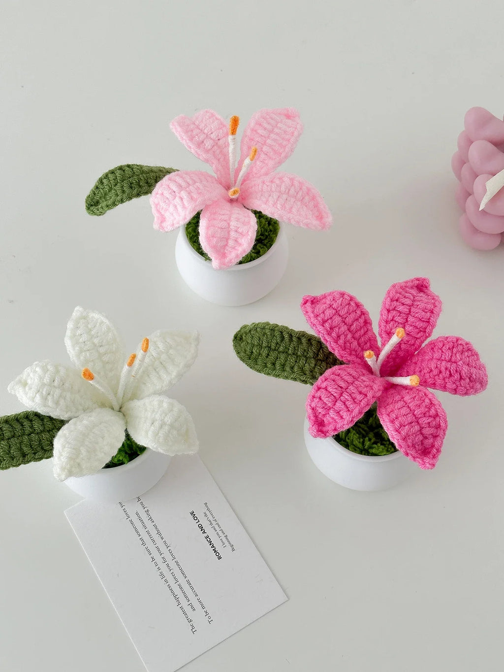 Flowers Hand-Knitted Lily Potted Delicate Crochet Woven Flowers Pot Mother's Day Gift