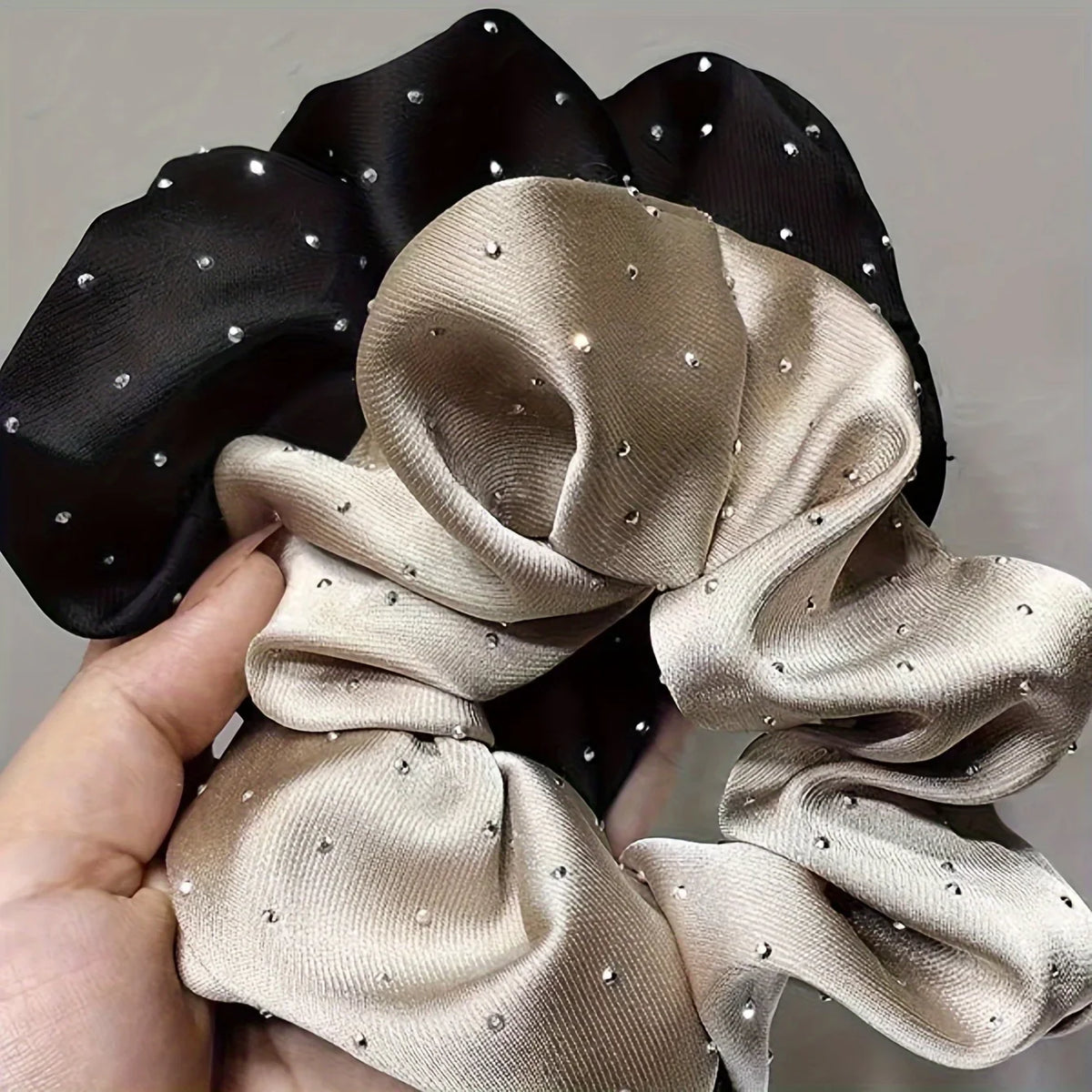 Rhinestone Satin Scrunchies – Hair Ties
