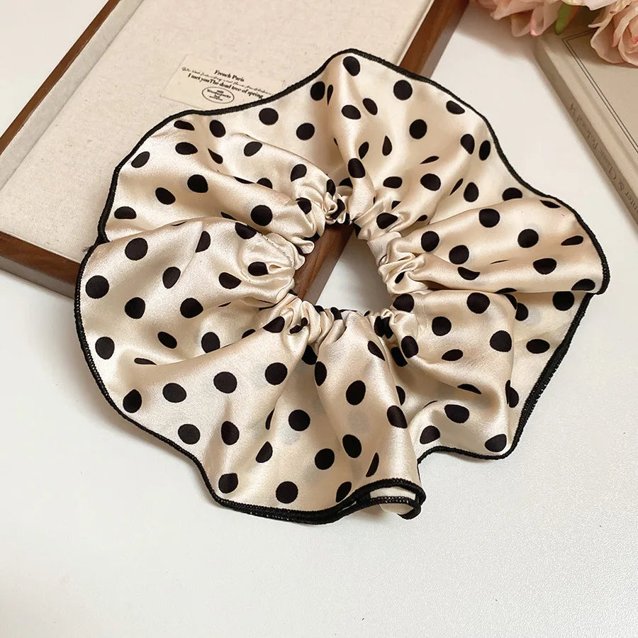 Polka-Dot Satin Scrunchies – Ruffled Hair Ties