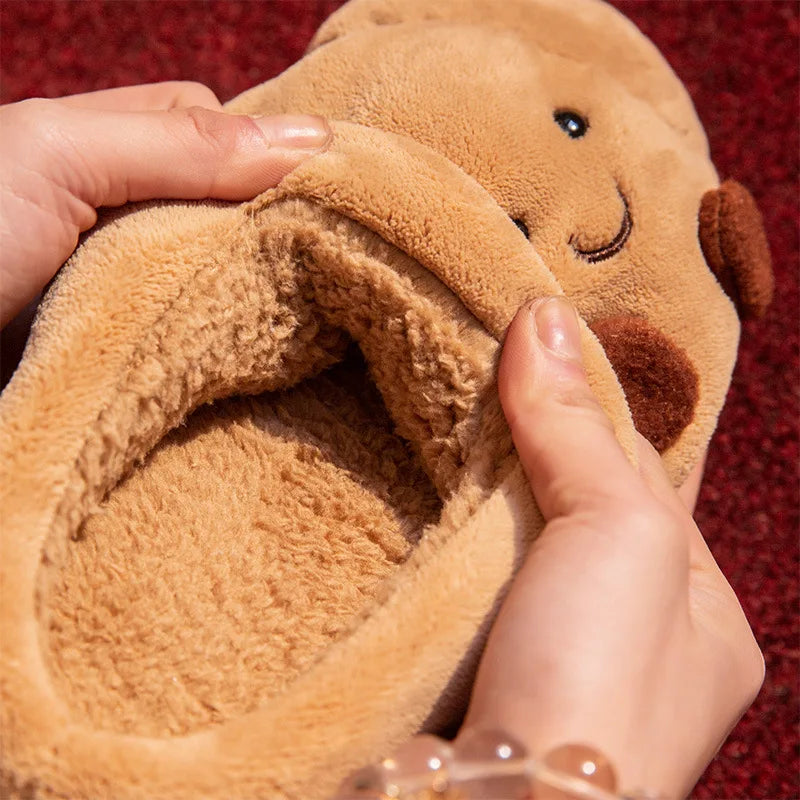 Croissant-Shaped Plush House Slippers