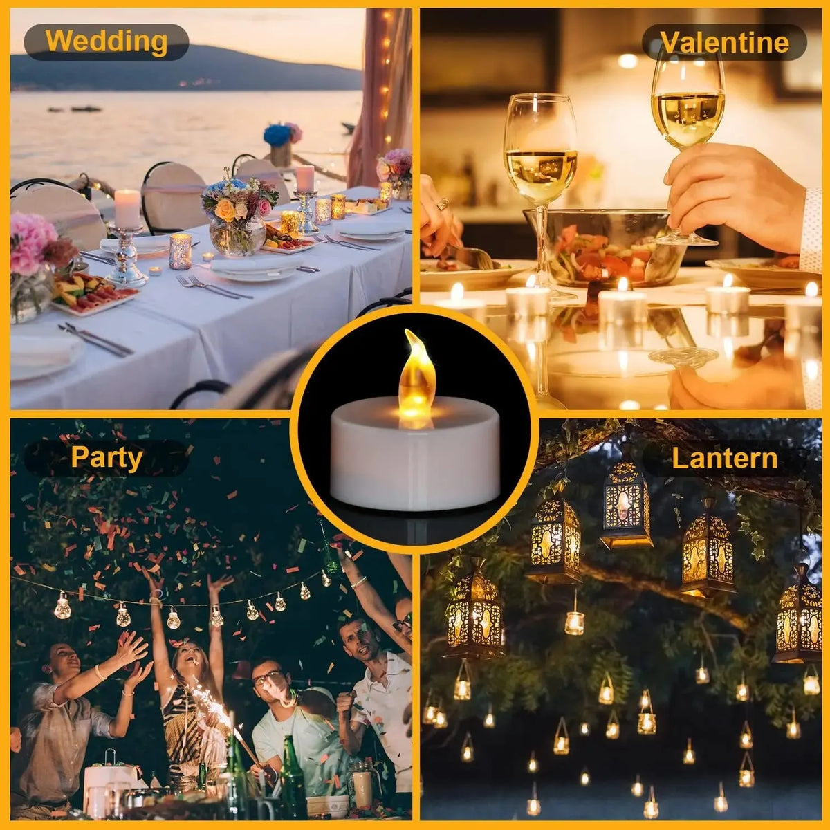 Warm Yellow LED Flameless Tea Lights – 12-Pack