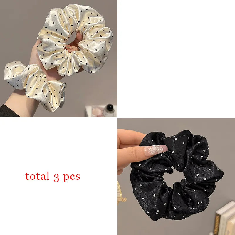 Polka-Dot Satin Scrunchies – Ruffled Hair Ties