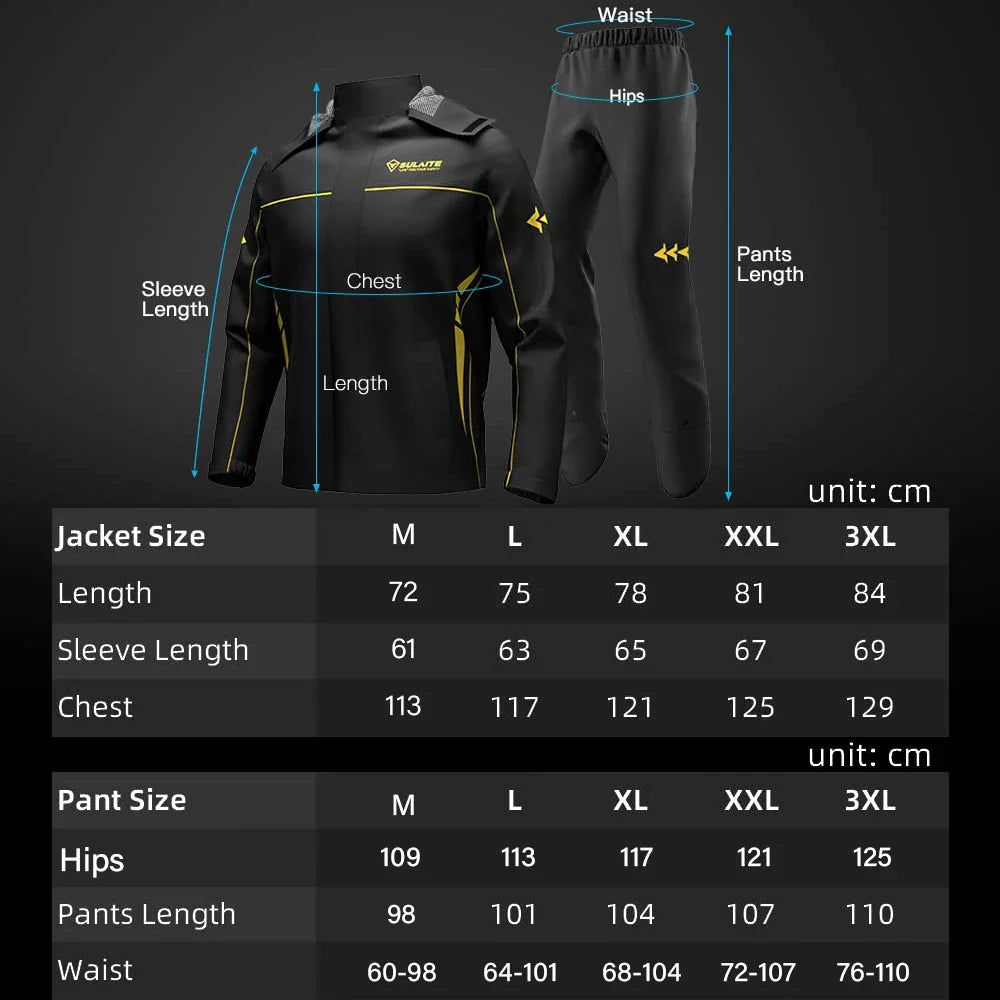 SULAITE Motorcycle Rain Suit Men Women Rain Gear Waterproof Protective Rain Coat with Pants 2 Pieces Breathable Outdoor