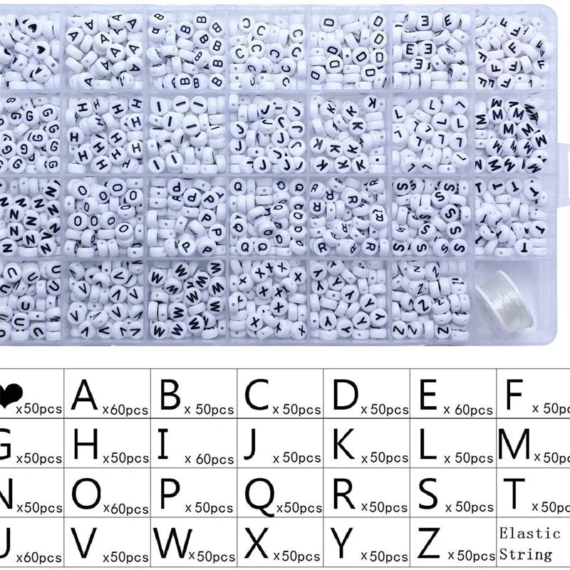 Acrylic Alphabet Letter Beads with Stretch Cords – 1,400 Pieces