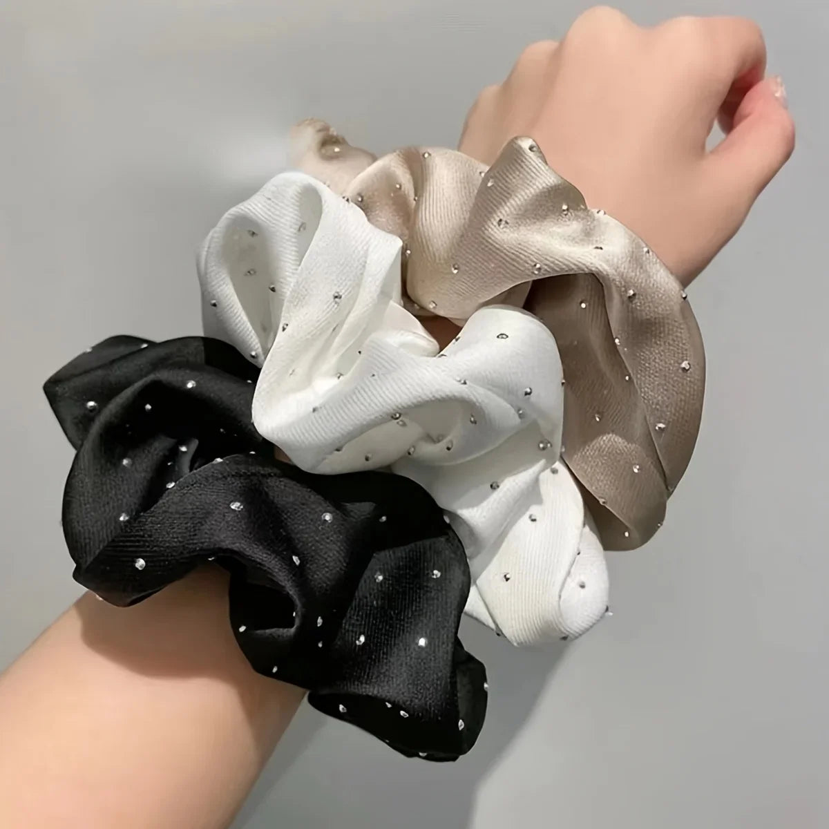Rhinestone Satin Scrunchies – Hair Ties