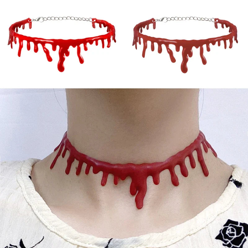 Halloween Decoration Bloody Necklace Horror Dripping Blood Collar Necklace Fake Blood Vampire Clown Costume Necklace Accessories