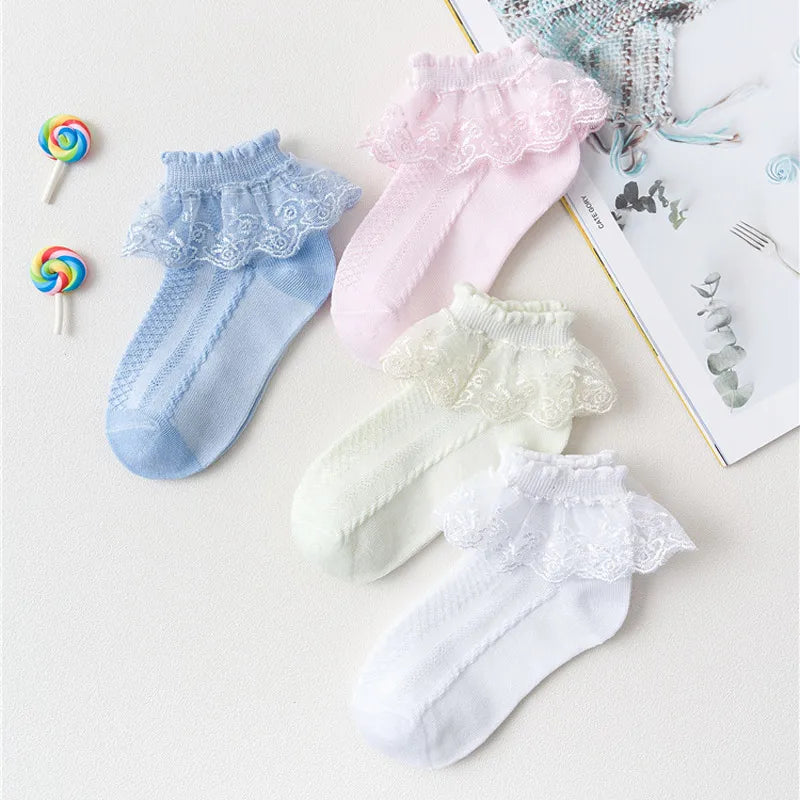 Baby Girls’ Lace-Ruffle Socks – 10 Pairs, Ages 1–7