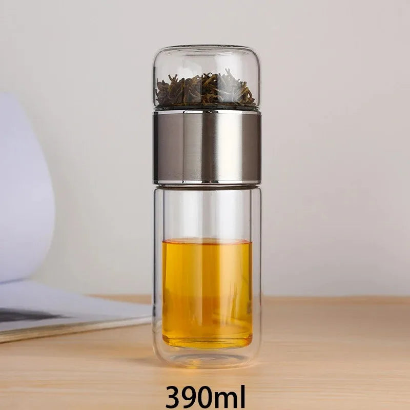 420 ml Double-Wall Glass Tea Cup with Infuser
