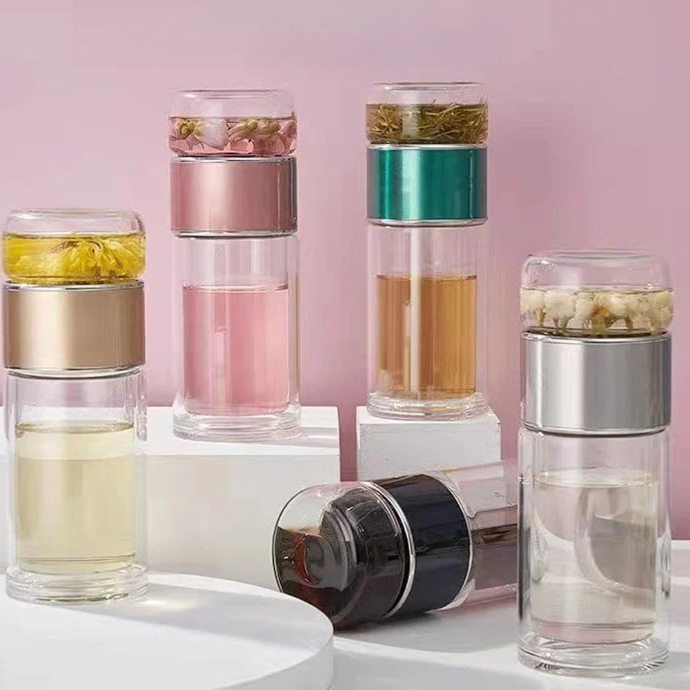 420 ml Double-Wall Glass Tea Cup with Infuser