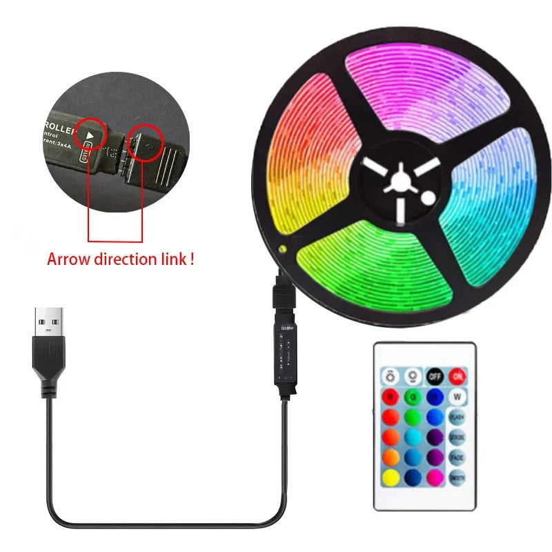 5 m USB RGB LED Strip Lights with 24-Key Remote