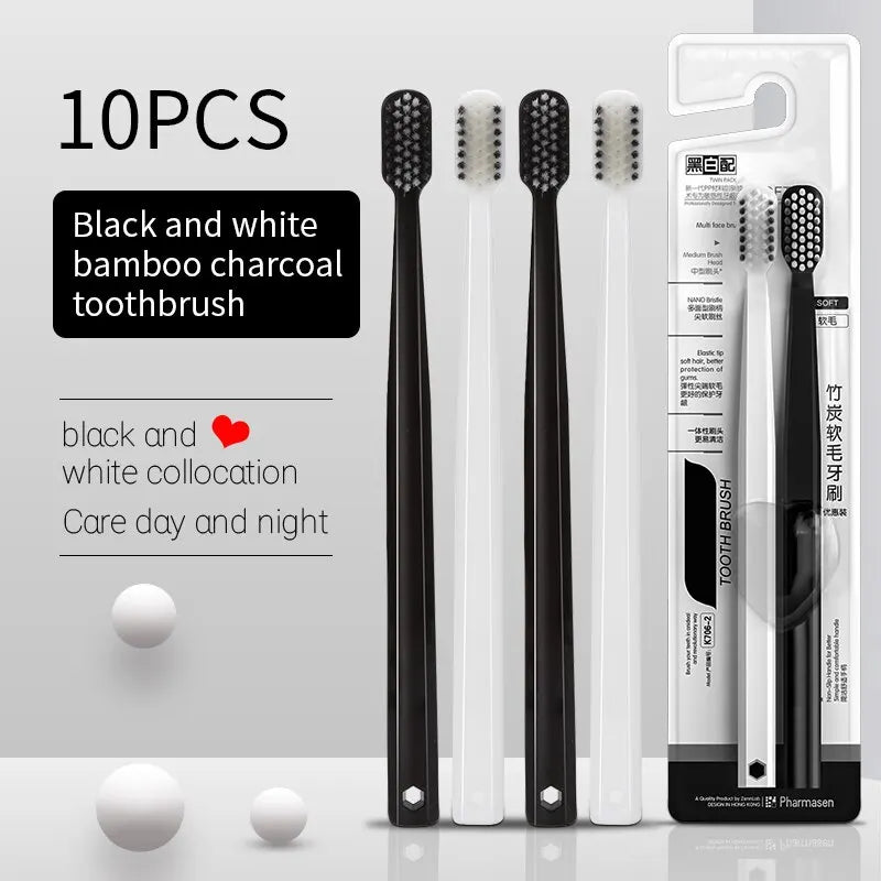 Bamboo Charcoal Toothbrushes – 10-Pack