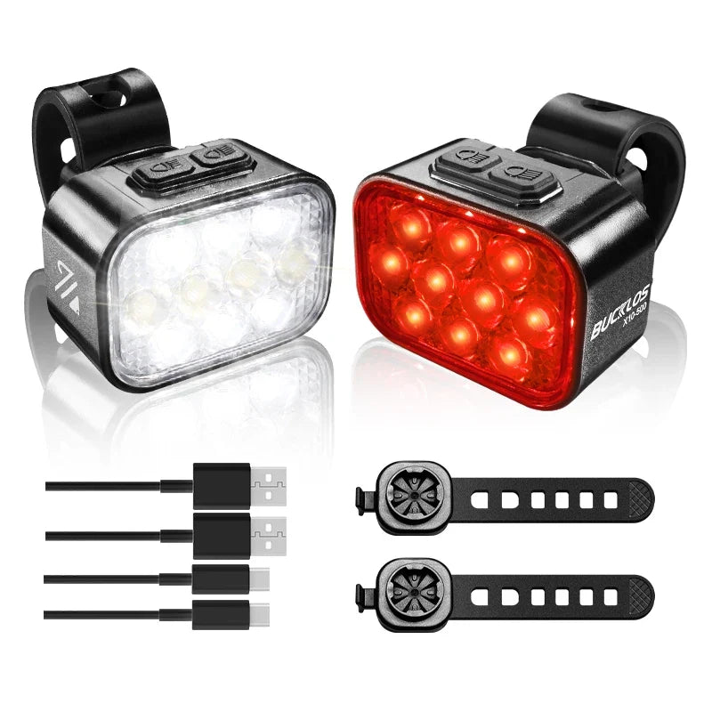 USB-Rechargeable Front and Rear Bicycle Light Set