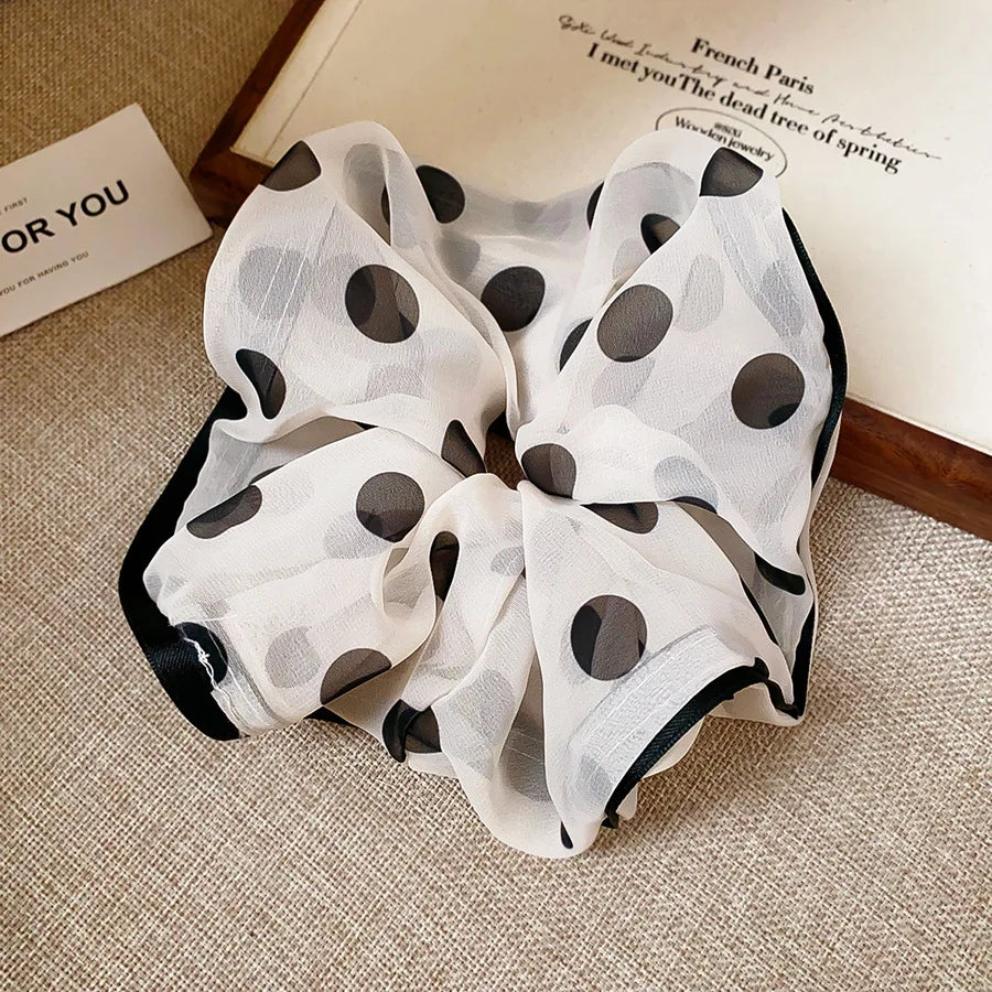 Polka-Dot Satin Scrunchies – Ruffled Hair Ties