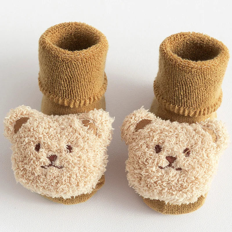 Warm Cartoon Bear Baby Socks – Non-Slip