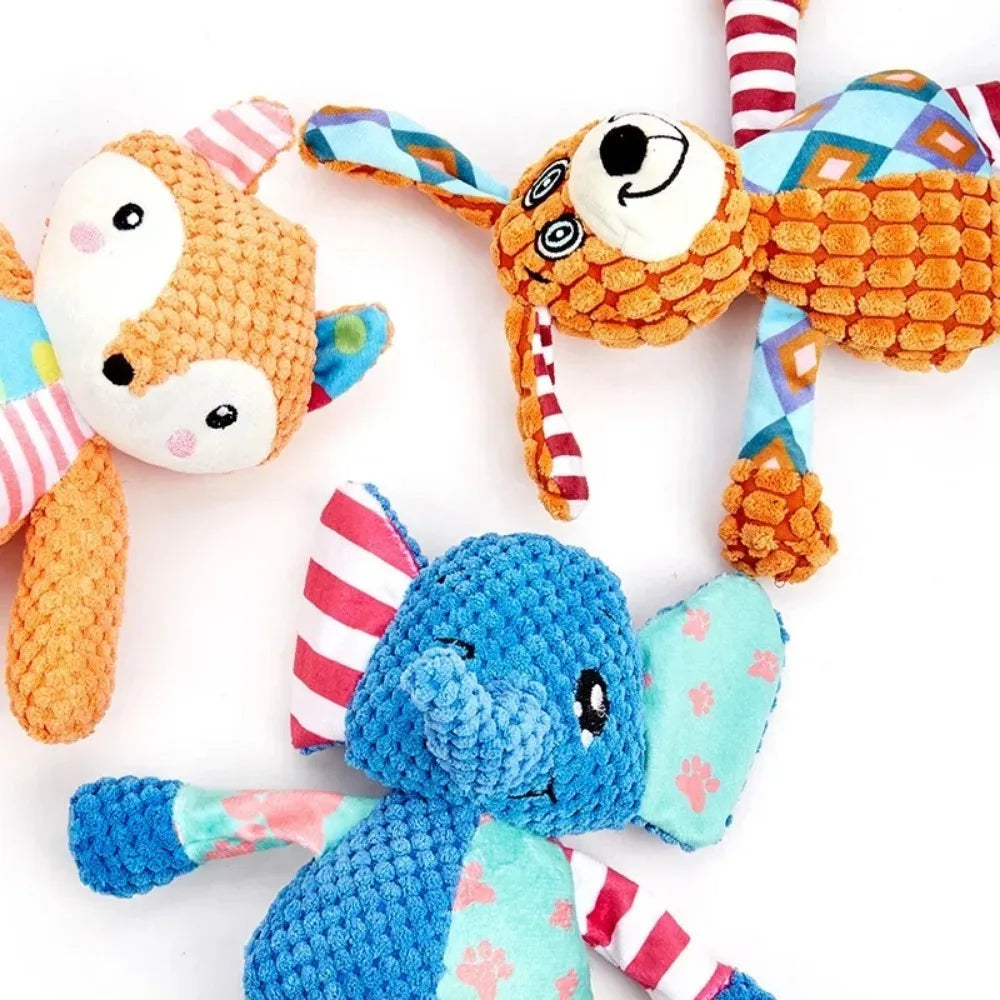 Fox and Elephant Squeaky Plush Dog Toys