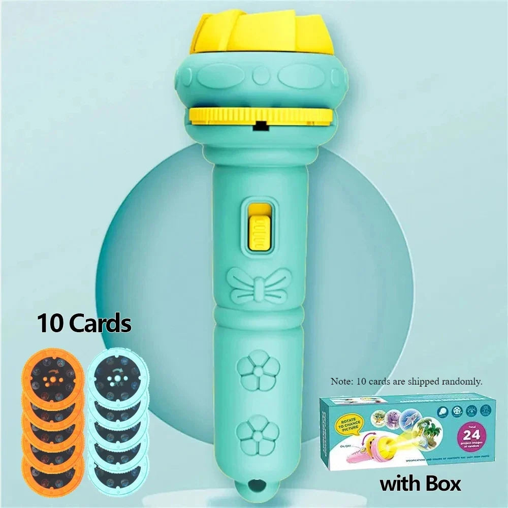 Kids’ Cartoon Projection Flashlight – 10 Picture Cards