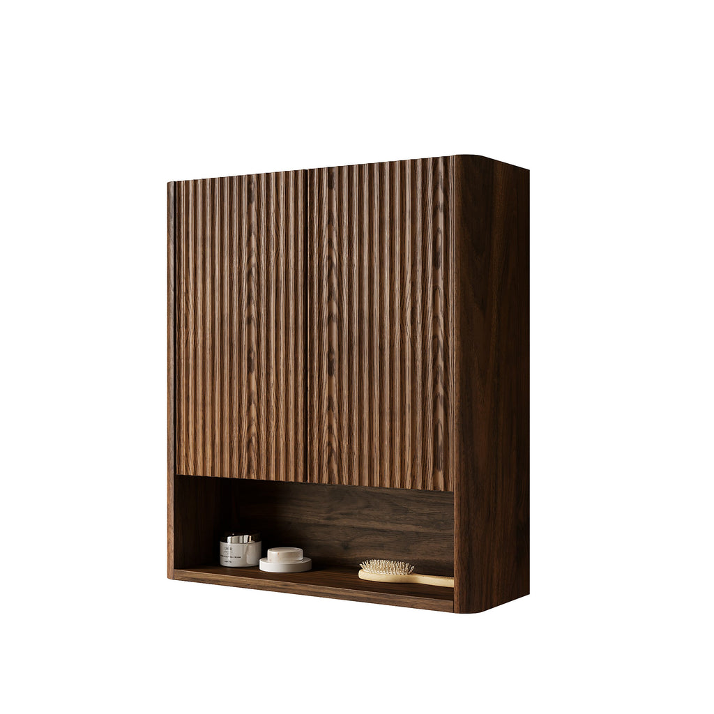 ZULA 26" Wall-Mounted Bathroom Cabinet with Striped Solid Wood Doors - Natural Finish