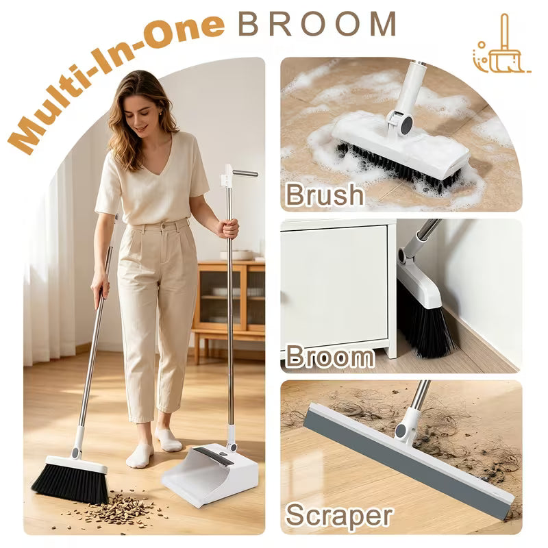 Rotatable Foldable Broom and Dustpan Combo Set