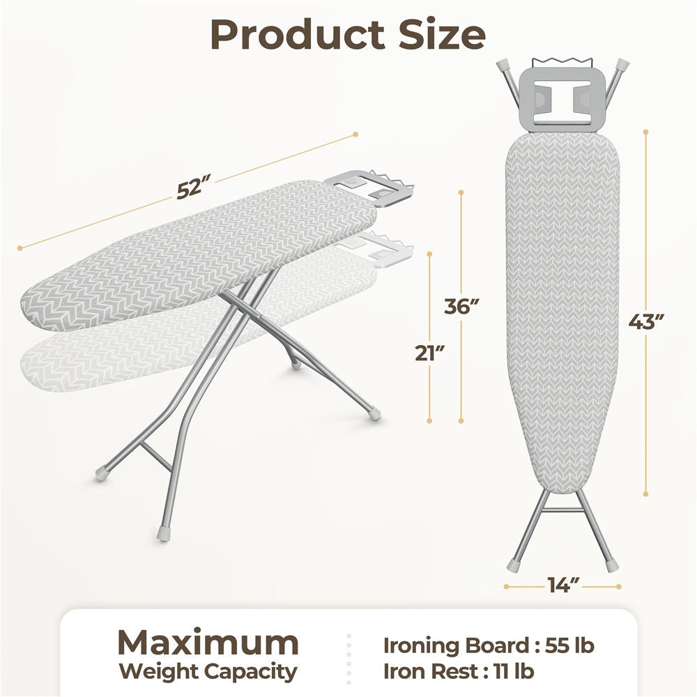 Full Size Foldable Ironing Board with 4-Leg Stand and 4-Layer Pad