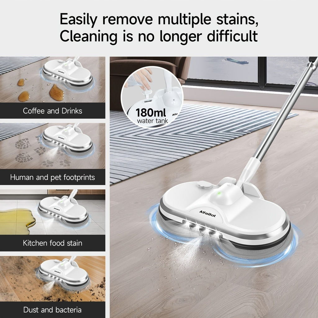Cordless Electric Spin Mop with Water Sprayer and LED Headlight