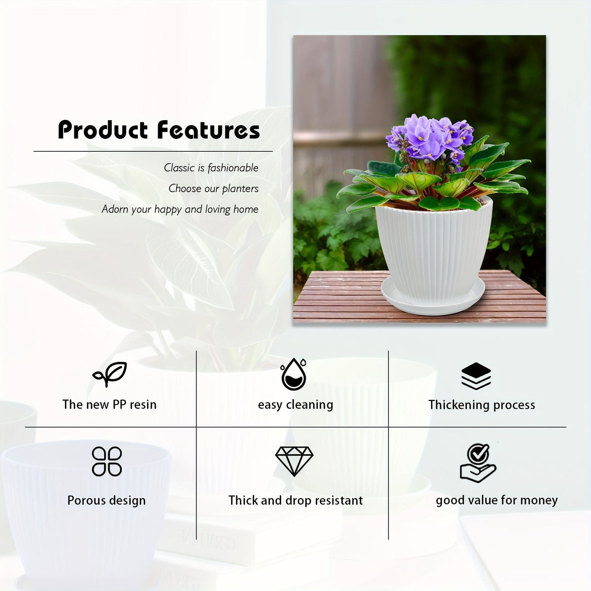 6 Pack Resin Planters Modern Stackable