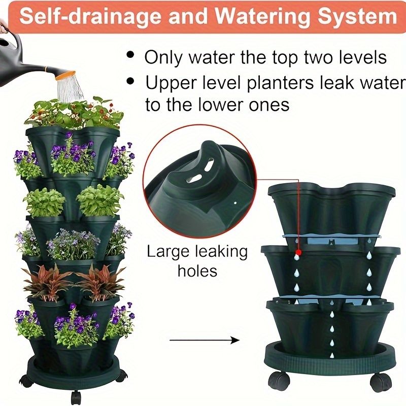 5-Tier Stackable Vertical Garden Planter with Wheels