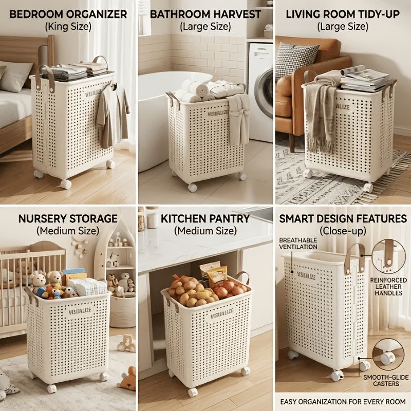 Rolling Laundry Cart With Lid And Handles